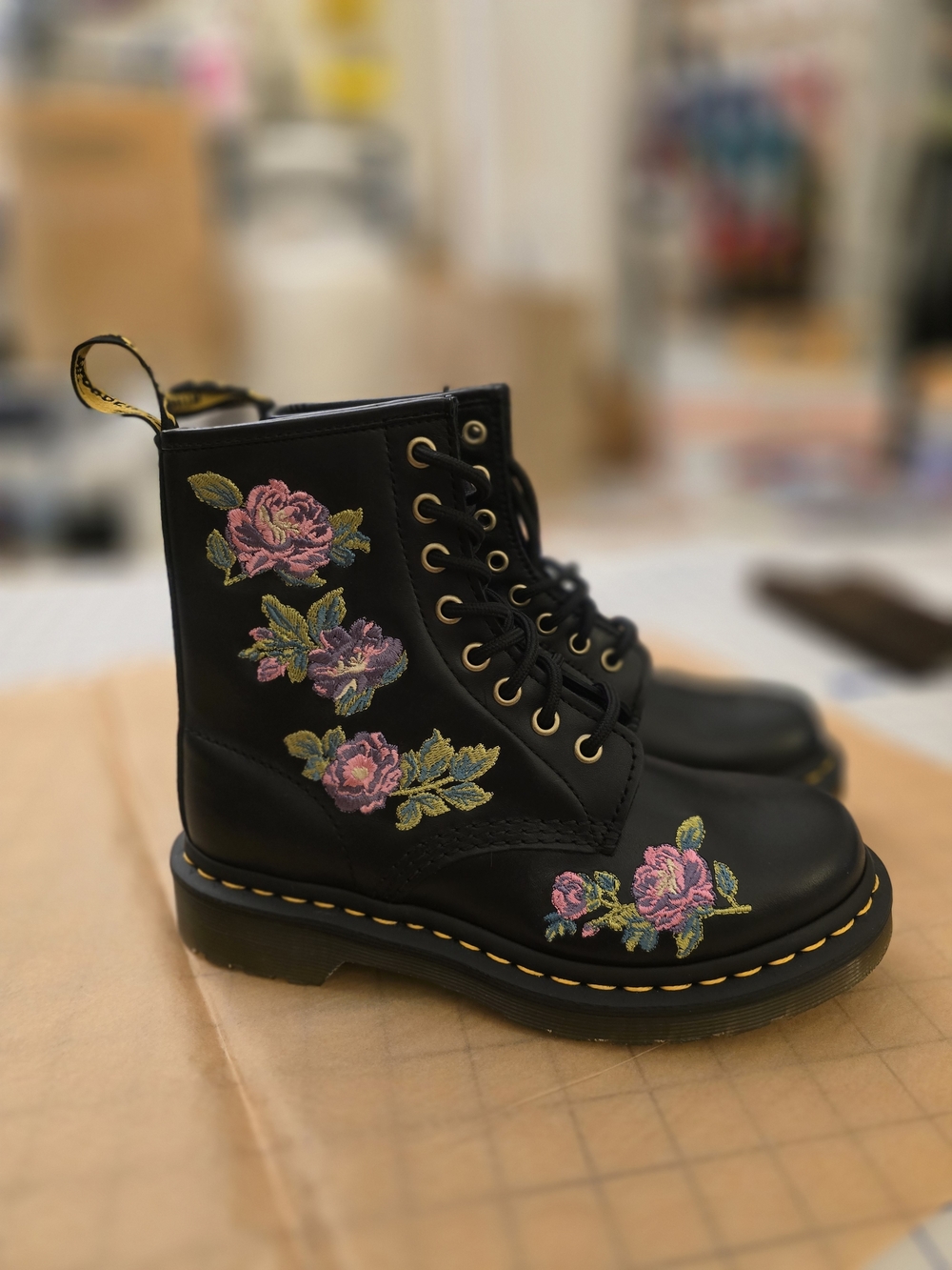 Dr. Martens 1460 Vonda II with Pink Floral Embroidery